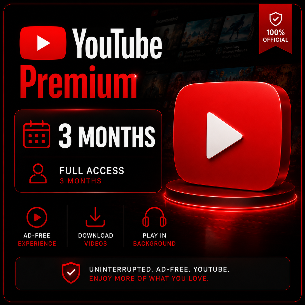 YouTube Premium - 3 Months - 1 Account