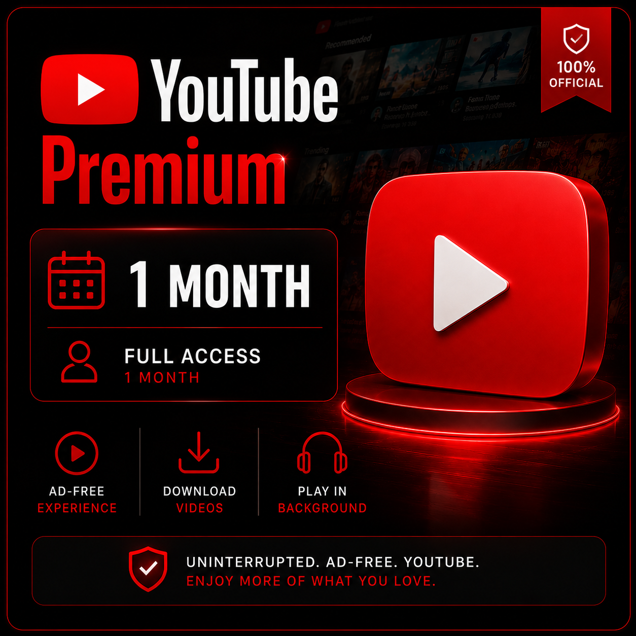 YouTube Premium - 1 Month - 1 Account